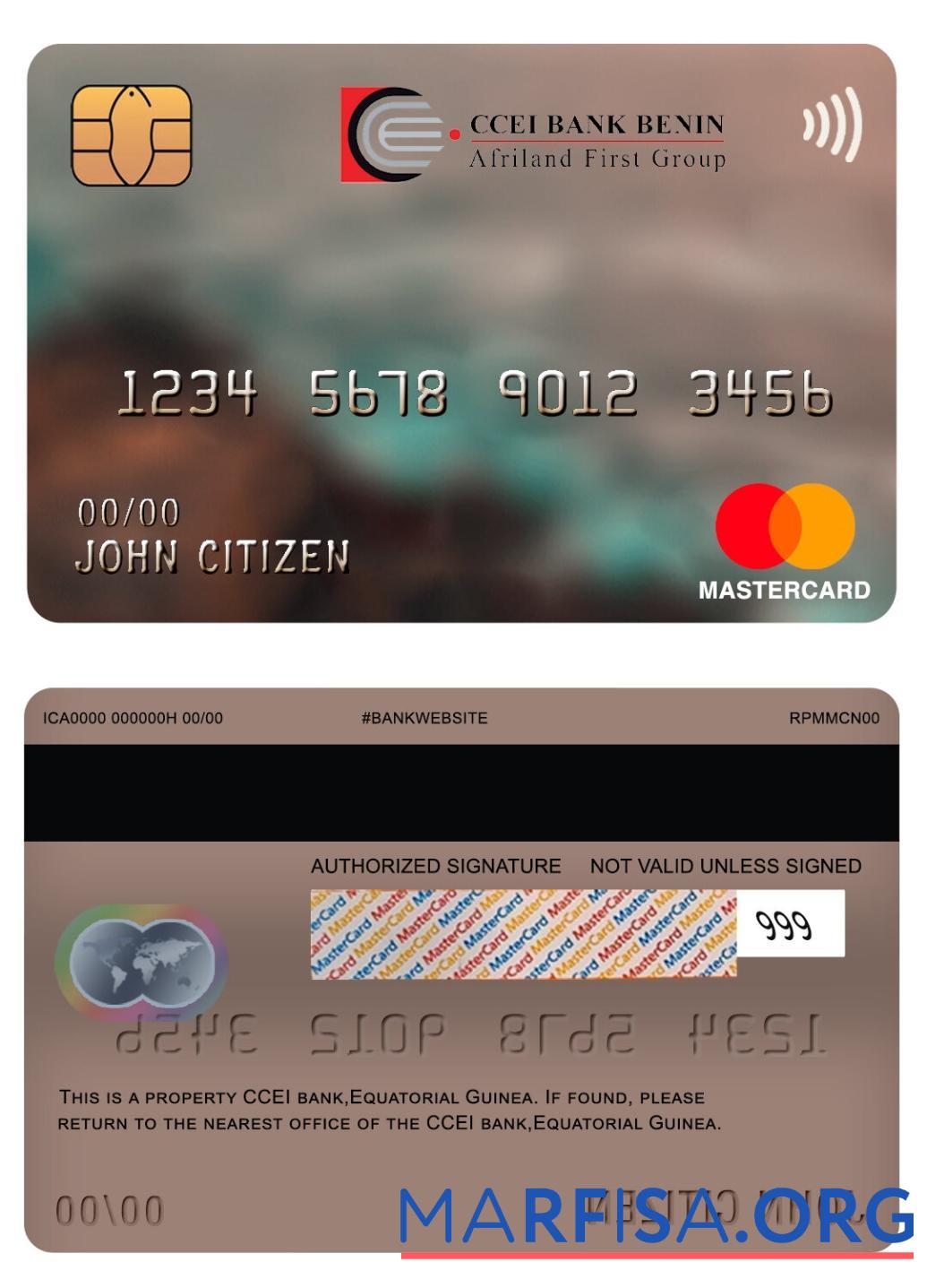 Blank Equatorial Guinea CCEI bank mastercard real example